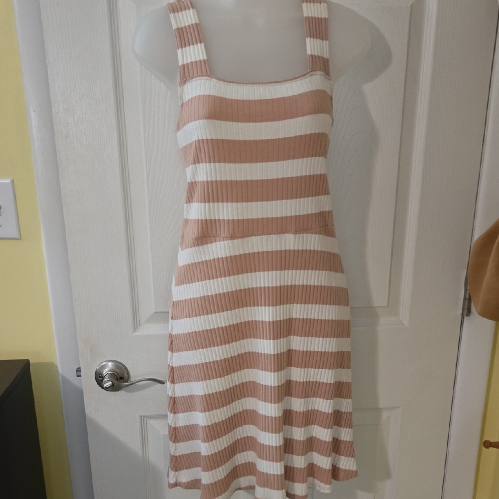 American Eagle Outfitters Striped Tan and White Mini Dress
